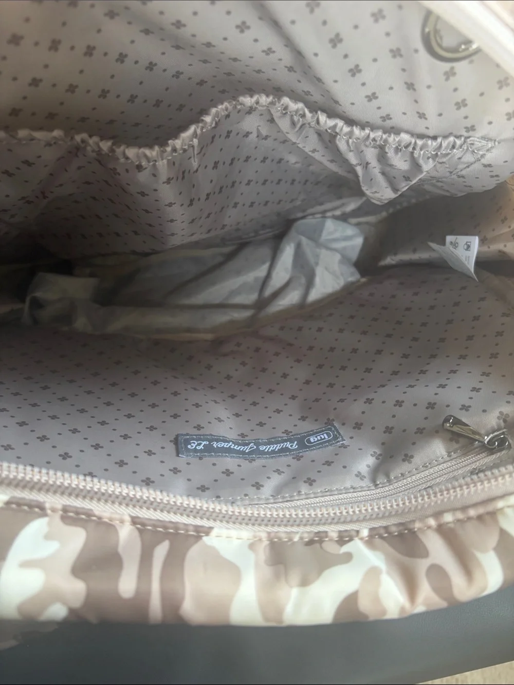 Lug Puddle Jumper LC Quilted Taupe Camo Travel Tote Shoulder Diaper Bag Light